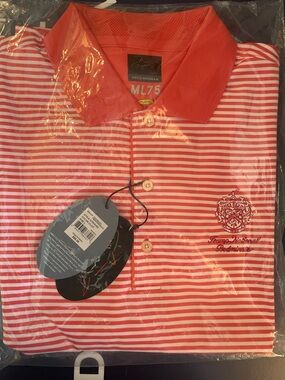 Trump National Bedminster - Greg Norman ML75 Striped Polo in Coral/White